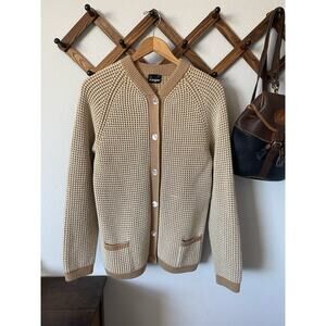 Vintage Ingo Inuit Hand Knit Cardigan Sweater Size L Wool Mother Of Pearl Button